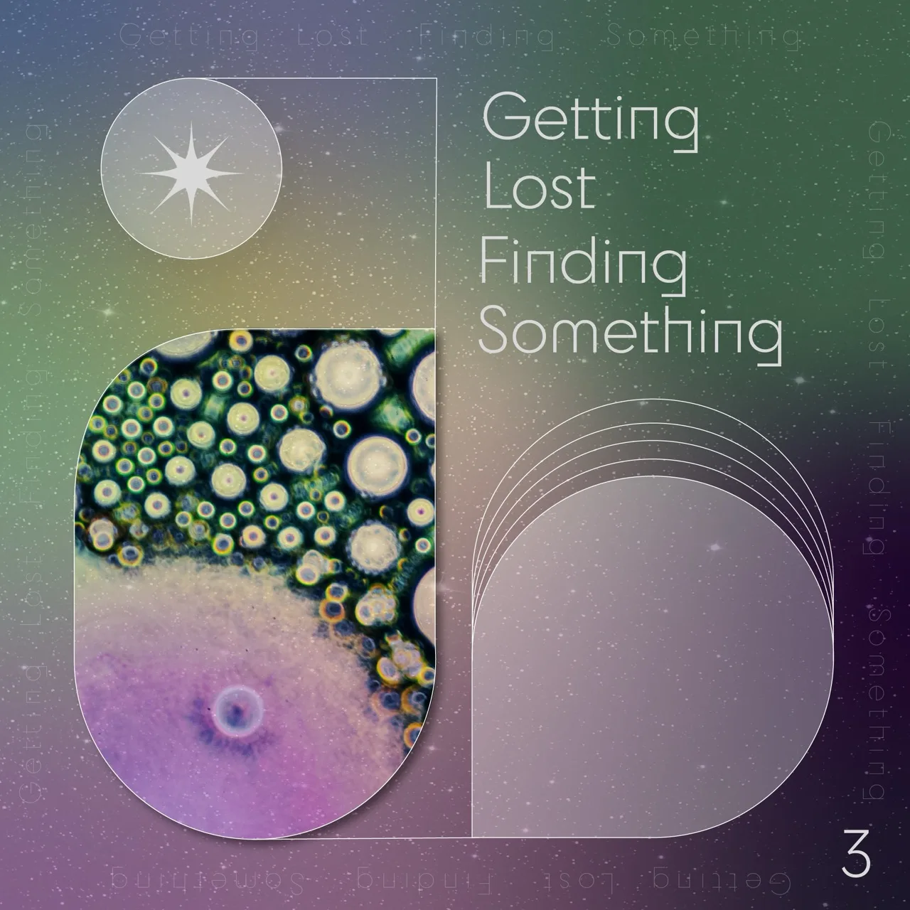 Green and violet cosmic gradient graphic with the project title and a rounded microscopic image.